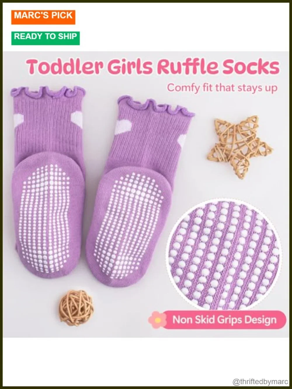 Baby Girls Ruffle Grip Socks Toddler Non Slip Cotton Frilly Crew Socks 5 Pairs